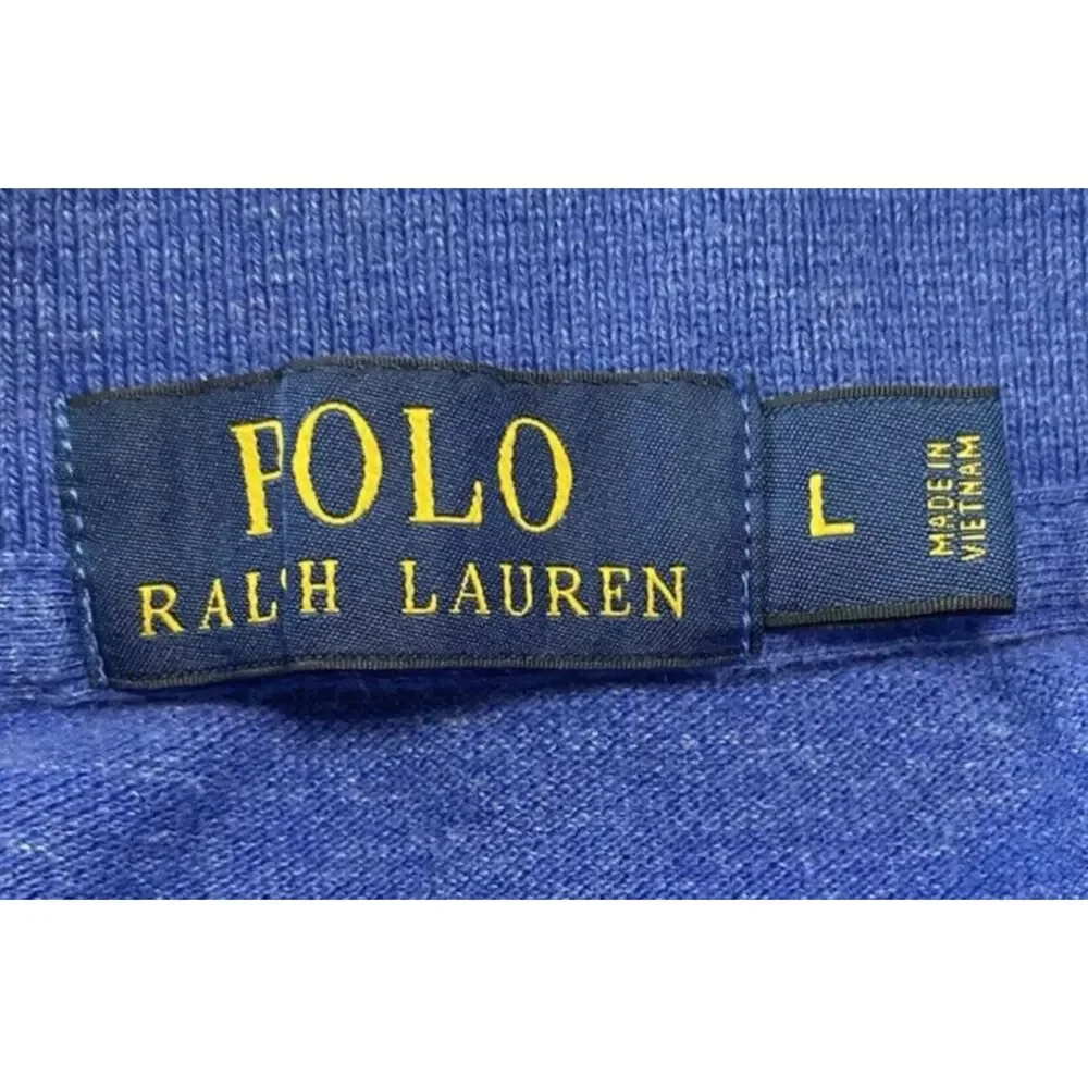 Polo Ralph Lauren Men's Large Polo Shirt, Short Sleeve Blue w/Yellow Pony - Picture 6 of 8